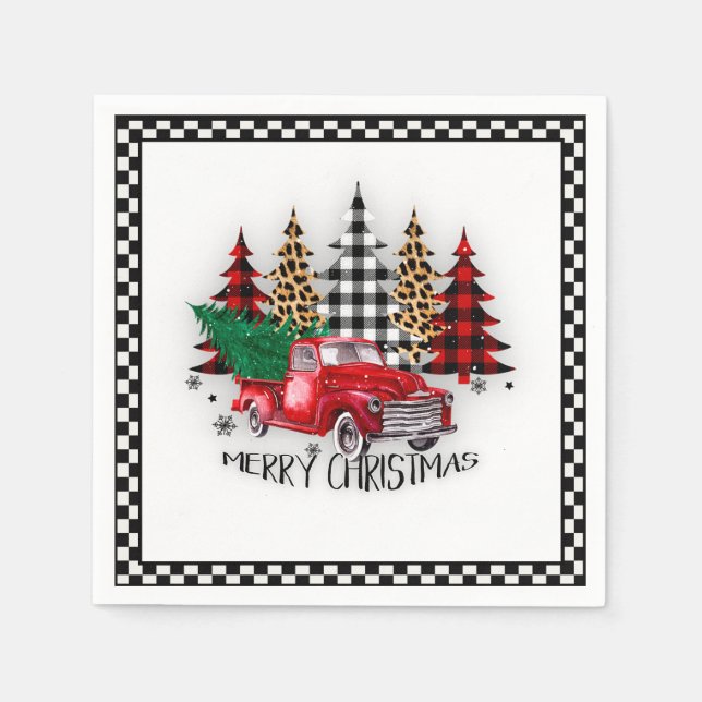 God jul lastbil och träd pappersservett (Framsidan)