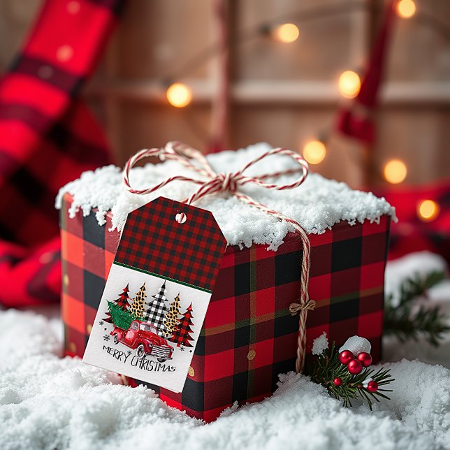 God jul lastbil och träd presentetikett (Skapare uppladdad)