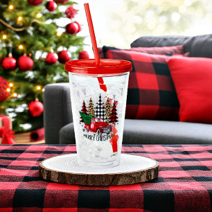 God jul lastbil och träd take away mugg