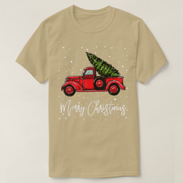 God jul Lastbil Red med Träd Funny Julafton Paj T Shirt (Design framsida)