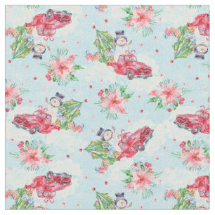 God jul, Lastbil Snögubbe Fabric Tyg