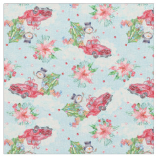 God jul, Lastbil Snögubbe Fabric Tyg