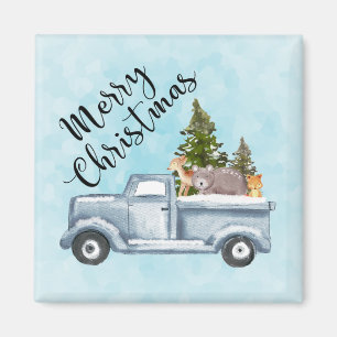 God jul Lastbil som transporterar Träd och djur Magnet