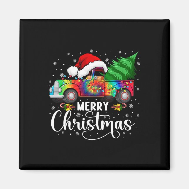 God jul Lastbil Träd Santa Hat Ljus Matchi Magnet (Framsidan)