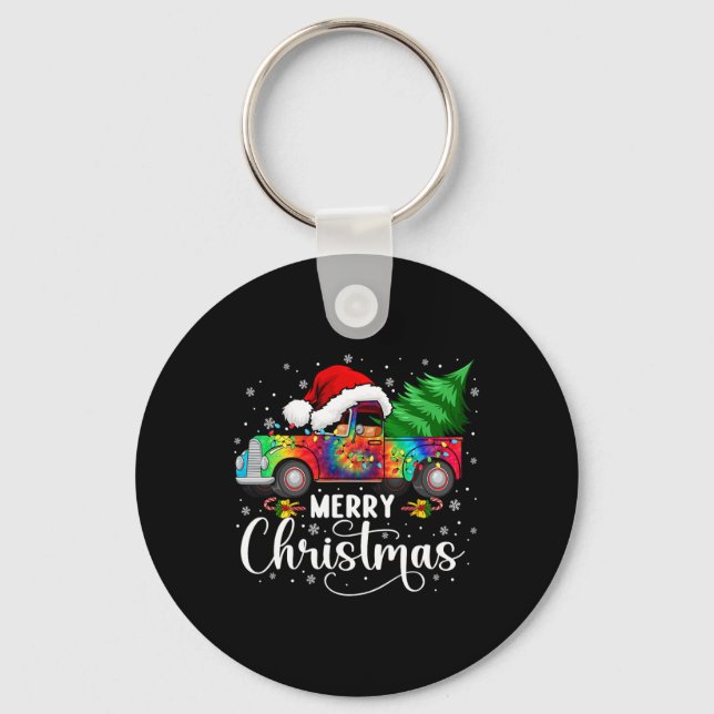 God jul Lastbil Träd Santa Hat Ljus Matchi Nyckelring (Framsida)
