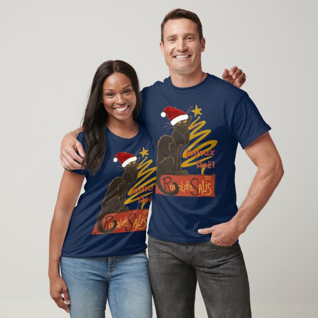 God Jul Le Chat Noir Med Stilisad Guldträd T Shirt (Unisex)