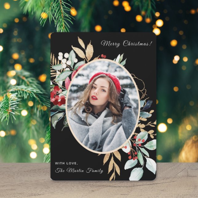 God jul Leafy Bouquet Photo Julkort (Skapare uppladdad)