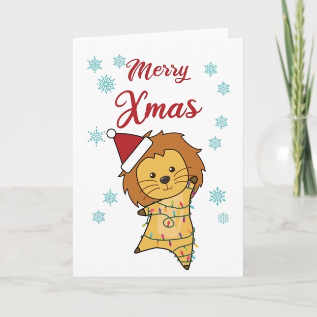 God jul Lejona Snö Big Cat Fairy Ljus Kort (Framsida)