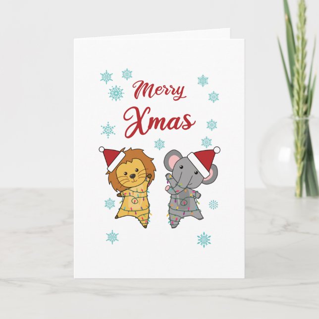 God jul Lejonare Vintercute i Snö Kort (Framsida)