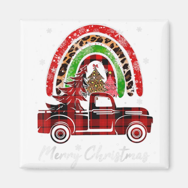 God jul Leopard Buffalo Lastbil Träd Red Pla Magnet (Framsidan)
