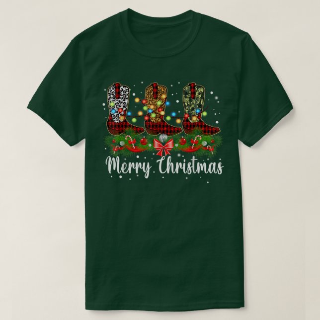 God jul Leopard CowboyBoot Westerna Santa T Shirt (Design framsida)