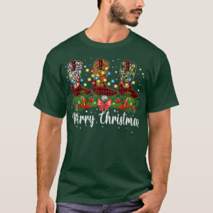 God jul Leopard CowboyBoot Westerna Santa T Shirt