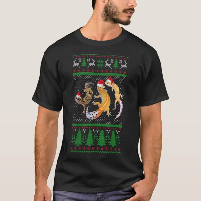God jul Leopard Gecko Santa Hat Ljus Julafton T Shirt (Framsida)