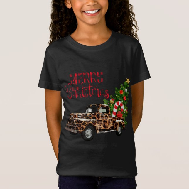 God jul Leopard Lastbil med Träd T Shirt (Framsida)