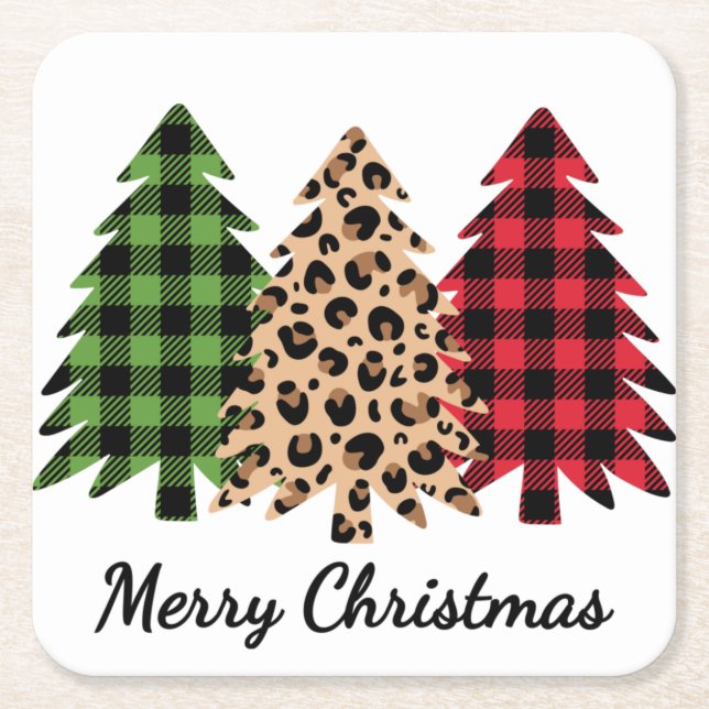 God jul Leopard och Play Träd Underlägg Papper Kvadrat (Framsidan)