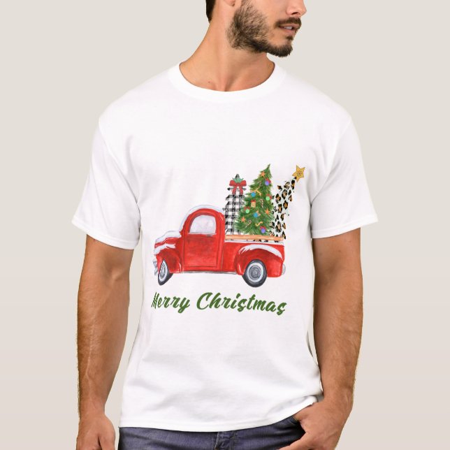 God jul Leopard Play Julgran Red T Shirt (Framsida)