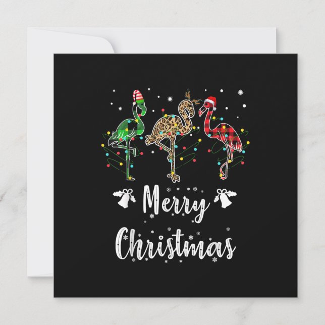 God Jul Leopard Röd Grön Rutig Flamingo Inbjudningar (Framsida)