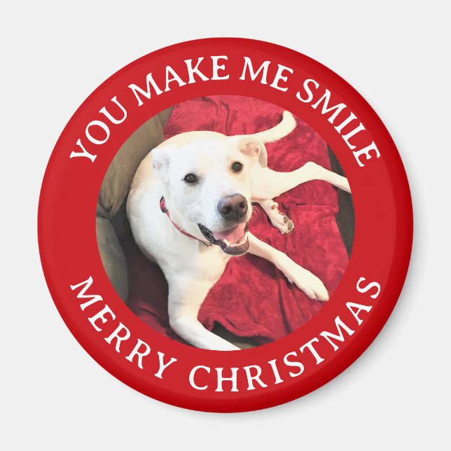 God jul ler Hund Photo Funny Red Round Magnet (Framsidan)