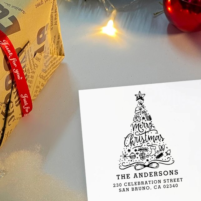 God jul Lettering Namn & Returadress Självfärgande Stämpel (Skapare uppladdad)