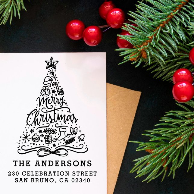 God jul Lettering Namn & Returadress Stämpel (Skapare uppladdad)