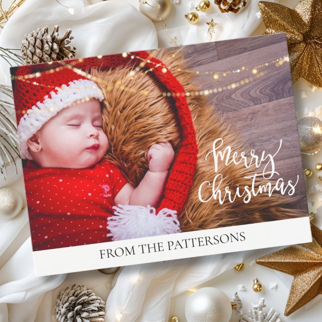 God jul Lichter Kundenspezifische Foto Helg Vykort (Personalized, Merry Christmas Lichter Kundenspezifische Foto Holiday Postcard)