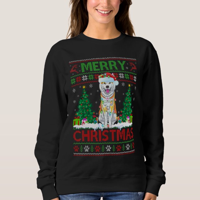 God jul Lighting Ugly Akita-jul T Shirt (Framsida)