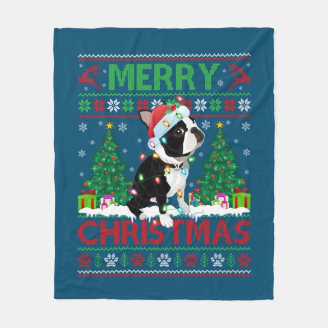 God jul Lighting Ugly Boston Terrier Chris Fleecefilt (Framsidan)