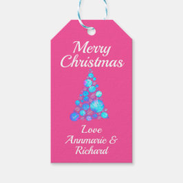 God jul Lila Träd om Rosa med Namn Presentetikett