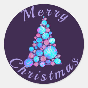 God jul Lila Träd w/Abstrakt Baubles Runt Klistermärke