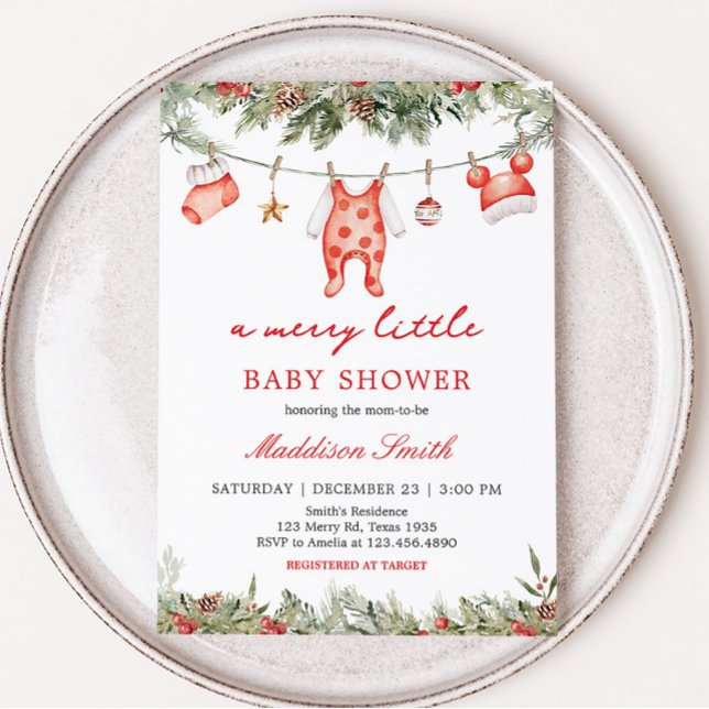God jul, lilla babyskal inbjudningar (Christmas Clothes Baby Shower Invitation)