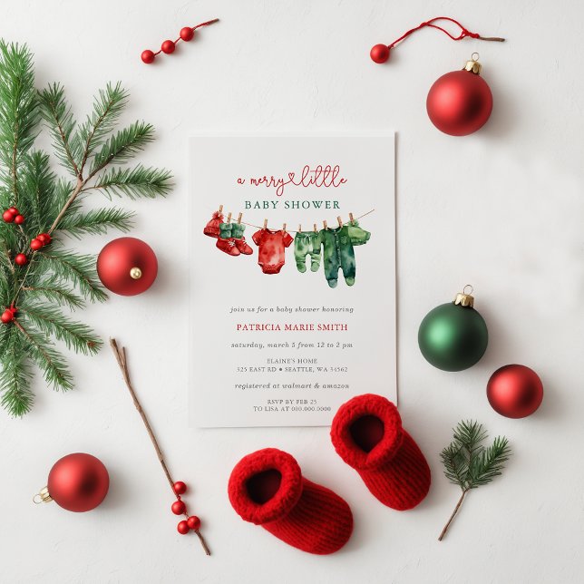 God jul, lilla babystövel Kön Neutral Inbjudningar (Christmas Merry Little Baby Shower Gender Neutral Invitation)