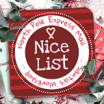 God Jul - lista North Pole Mail Square - Sticke Fyrkantigt Klistermärke<br><div class="desc">Bakgrund till Stripe mönster. En bra lista över Juletiketter för roligt av expressbrev till Nordpolen. Roligtens klistermärken att lägga till i barnpresenter! rött</div>