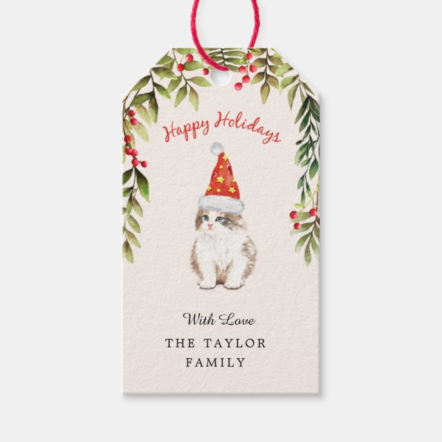 God Jul  Liten Röd Hatt Kattälskare Presentetikett (Framsidan)