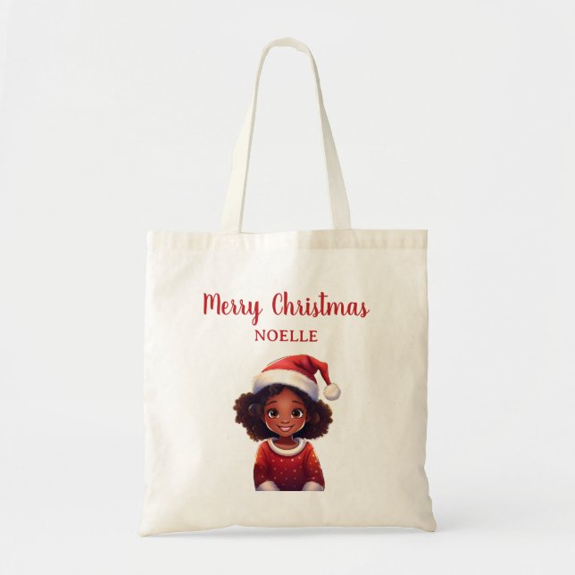 God jul! Little Black Girl Santa Hat Tygkasse (Framsidan)