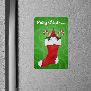 God jul Little Gnome Stocking Grönt Swirls Magnet