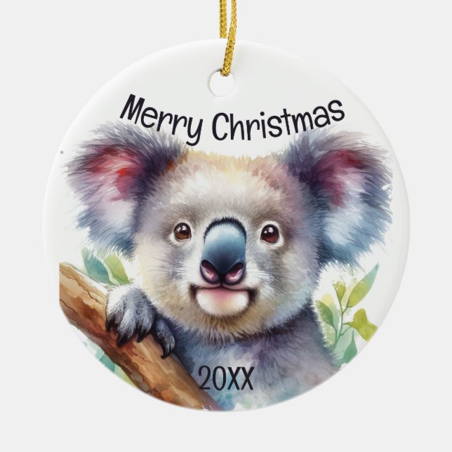 God jul Little Koala Bear Australian Animal Julgransprydnad Keramik (Framsidan)