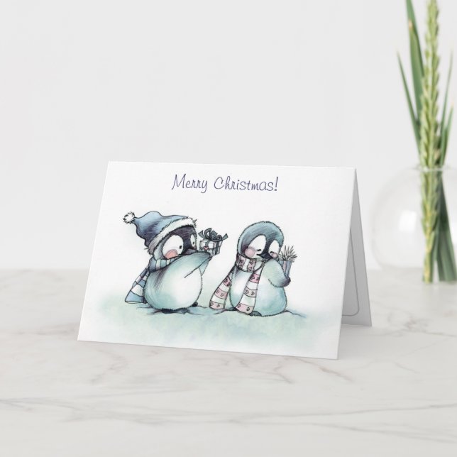 god jul - Little Penguins Helgkort (Framsida)