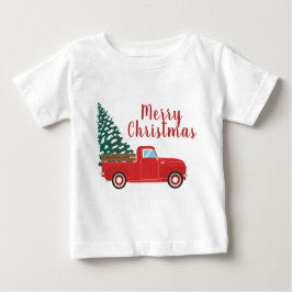 God jul Little Red Pickupa Lastbil Träd T Shirt