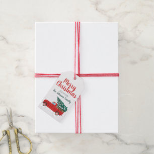 God jul Little Red Pickupare Lastbil Träd Presentetikett