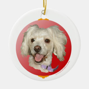 God jul Little White Hund Pudel / Bichon Julgransprydnad Keramik