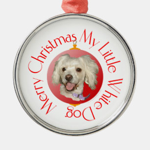 God jul Little White Hund Pudel / Bichon Julgransprydnad Metall