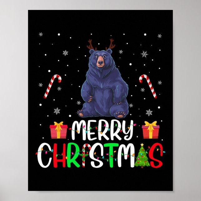 God jul Ljus Bear Reindeer Hat Julafton Pjs Poster (Framsidan)