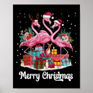 God jul Ljus Flamingo Santa Hat Snö Xma Poster