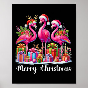 God Jul Ljus Flamingo Tomtehatt Snö Xma Poster