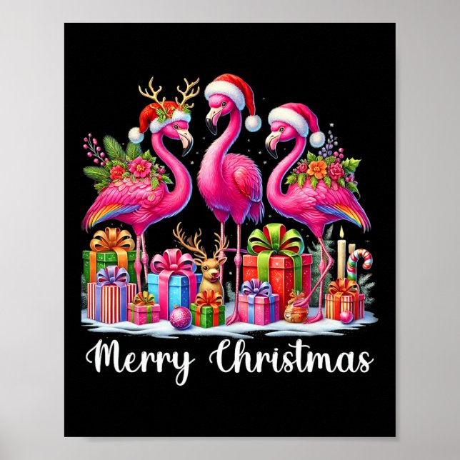 God Jul Ljus Flamingo Tomtehatt Snö Xma Poster (Framsidan)