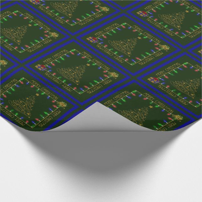 God jul Ljus-Grönt-Blue-1-GIFT WRAP Presentpapper (Hörn)