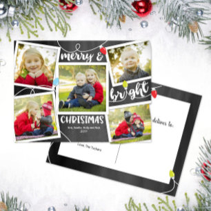 God jul Ljus på fotokollage i Chalkboard Vykort