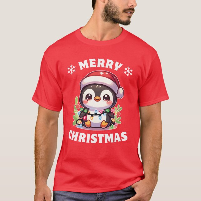 God jul, Ljus Penguin-retro T Shirt (Framsida)