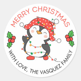 God jul Ljus Penguin Stickers-etiketter Runt Klistermärke