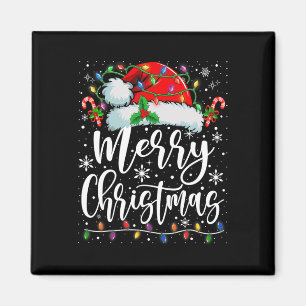 God jul Ljus Red Santa Hat Julafton Familj M Magnet